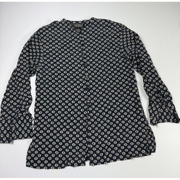 Patrick Collection‎ 100% Silk Navy Polka Dot Blouse Long Sleeve Button Down Sz 6 - Picture 1 of 5